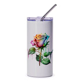 Rainbow Rose Tumbler, Watercolor Flower Cup, Floral Travel Mug, Unique Gift Idea, Colorful Rose Design Tumbler - Tawshia